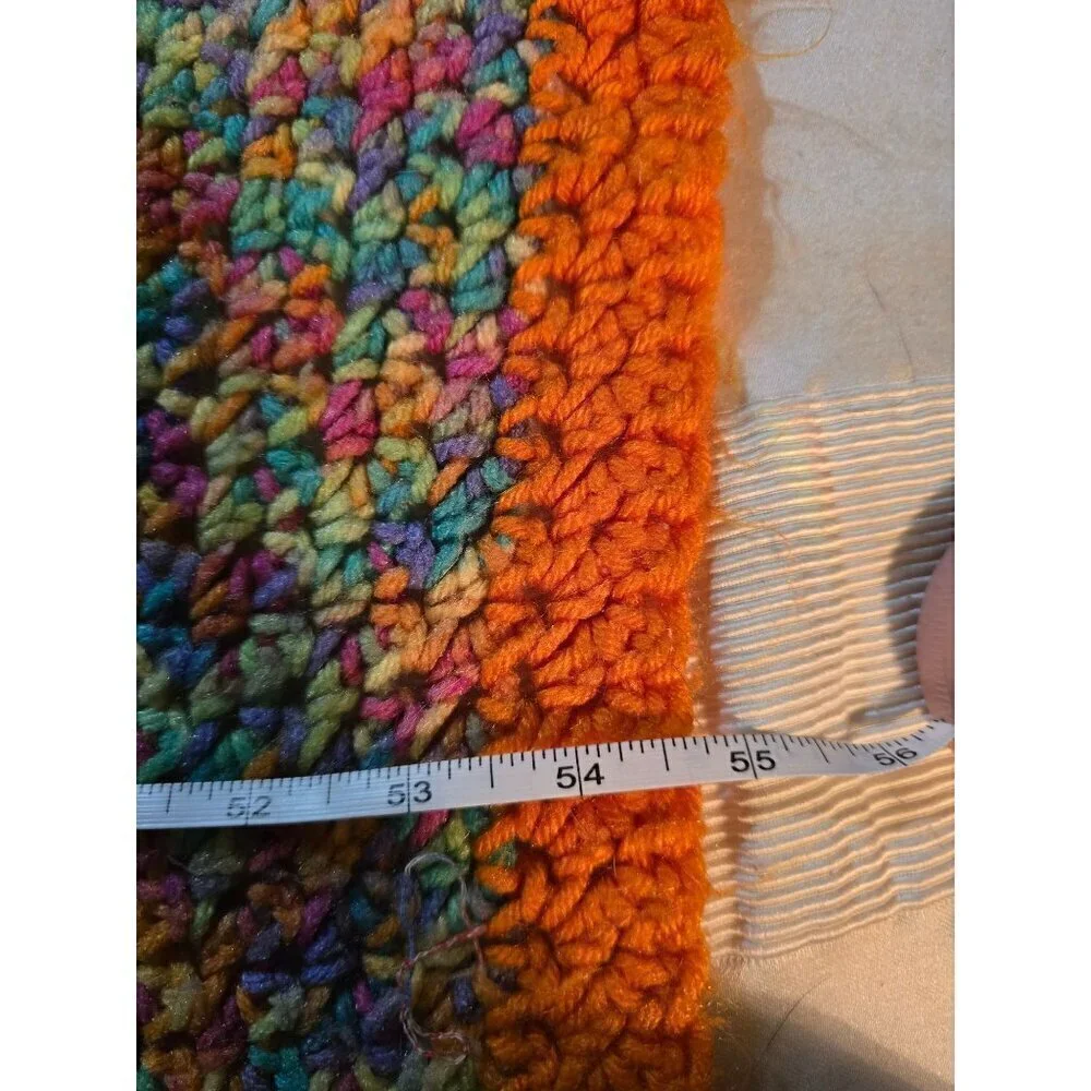 Vintage Handmade Colorful Space Dye Afghan Knit Crochet Throw Blanket Cottage Gr
